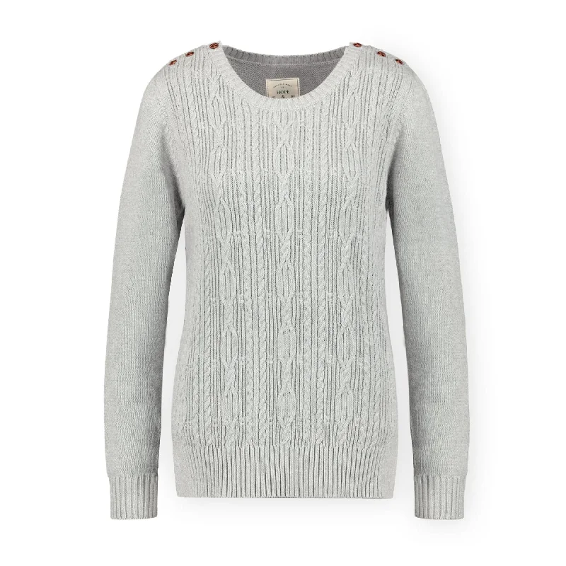 Embroidered Letters Cable Sweater with Button Detail