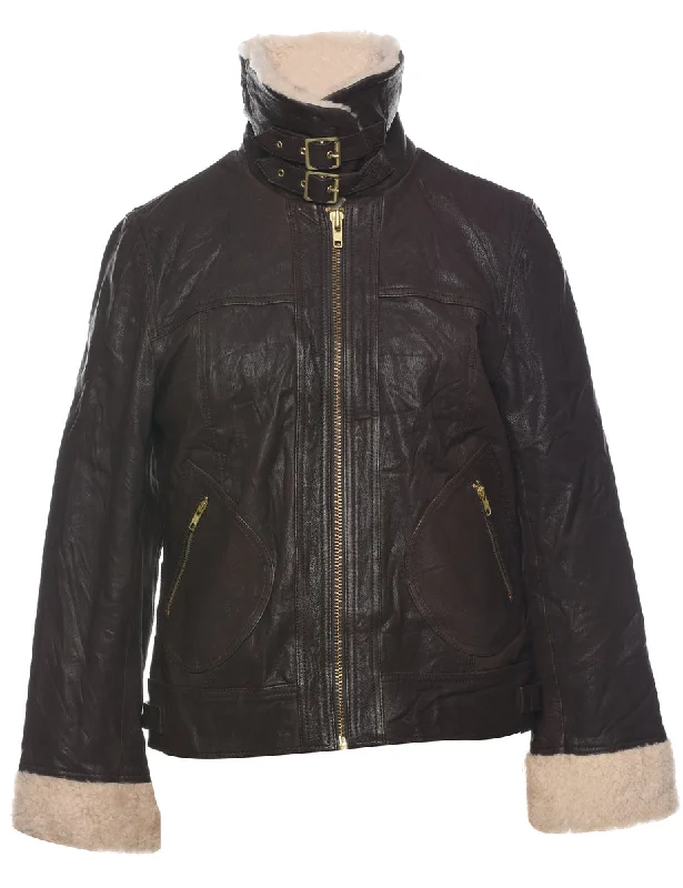 Casual Wear Dark Brown Leather Jacket - M