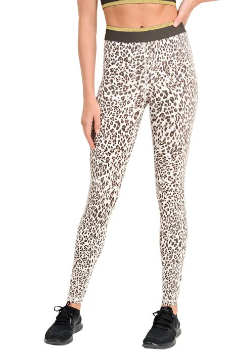 Exquisite Embroidery Snow Jaguar Gold Stripe Band Leggings APH2495