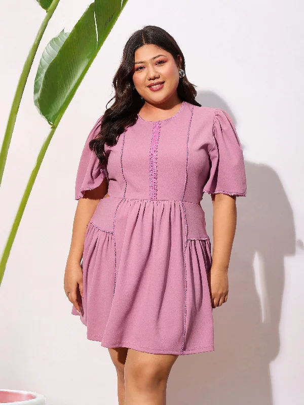 Smart Casuals Women Pale Pink Frill Detail Skater Dress