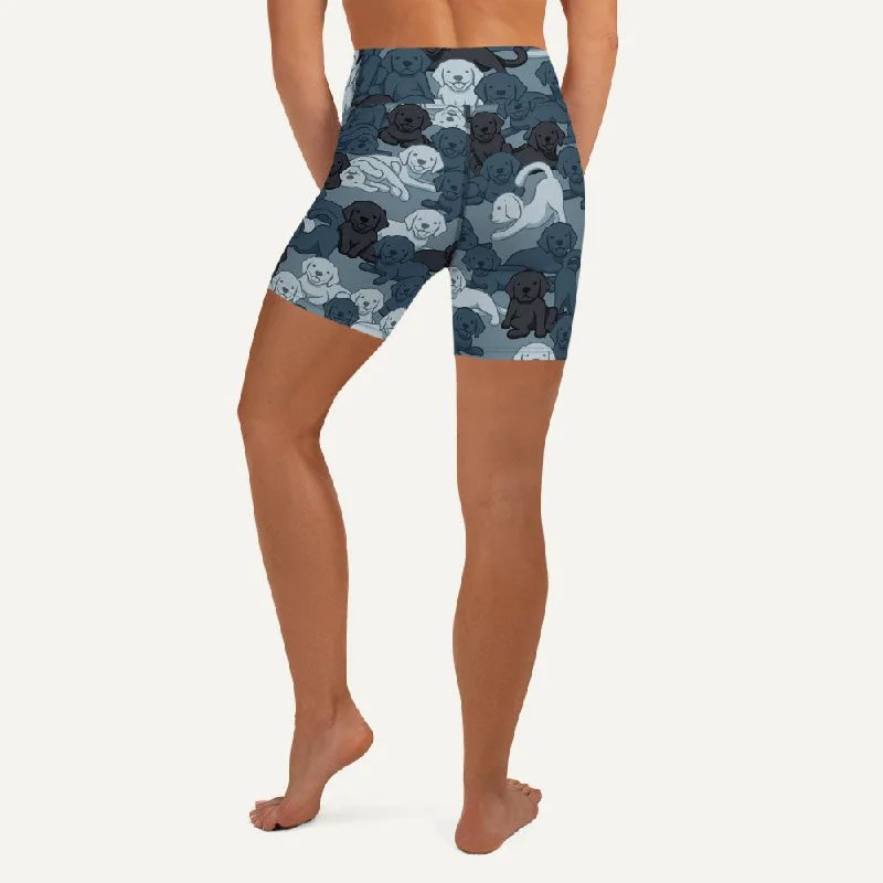 Relaxed And Casual Dogs Camouflage Navy High-Waisted Shorts