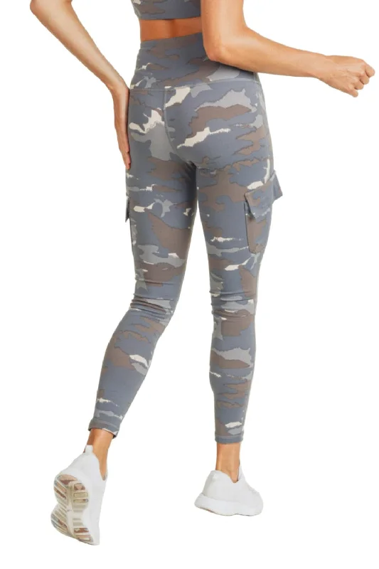 Stretch Design Mono B Blue Tundra Camo Cargo Hybrid High-Waisted Leggings APH2988 and Plus