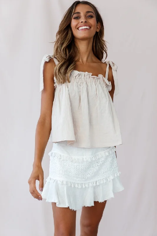 Trendy Comfort Elexa Crochet Applique Raw Hem Skirt White