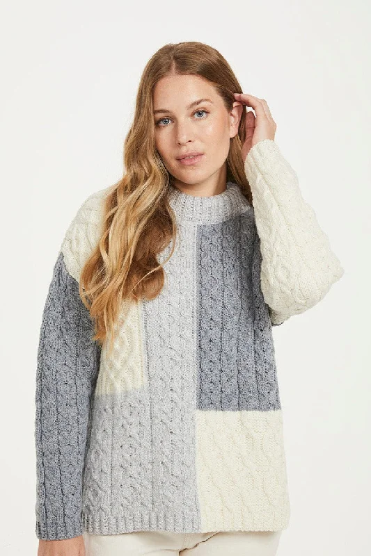 Classic Series Aran - Super Soft Patch Work Sweater - Grey