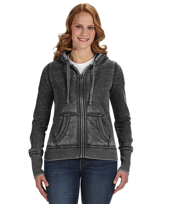 Exquisite Craftsmanship JA8913 - J America Ladies Zen Full-Zip Fleece Hooded Sweatshirt | Twisted Black