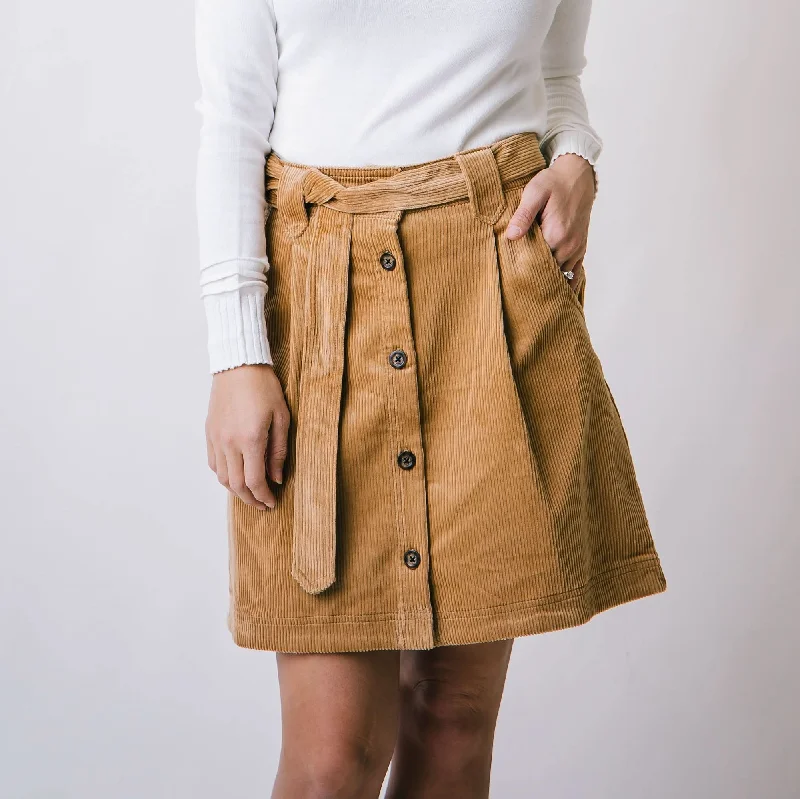 Classic Style Corduroy Button Front Skirt