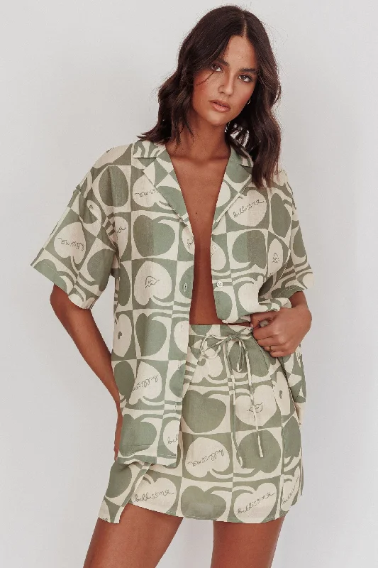 Cozy Vibes Ithaca Cherry Print Mini Wrap Skirt Sage Beige