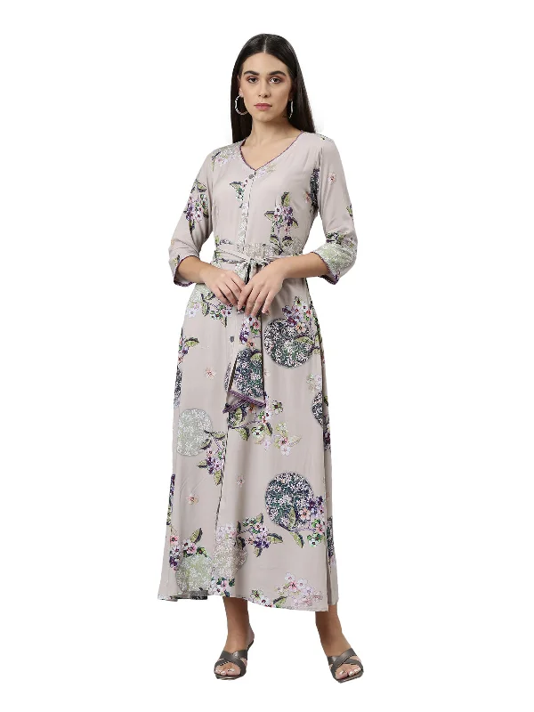 Advanced Design Neerus Women Grey Floral Ethnic Maxi Dress