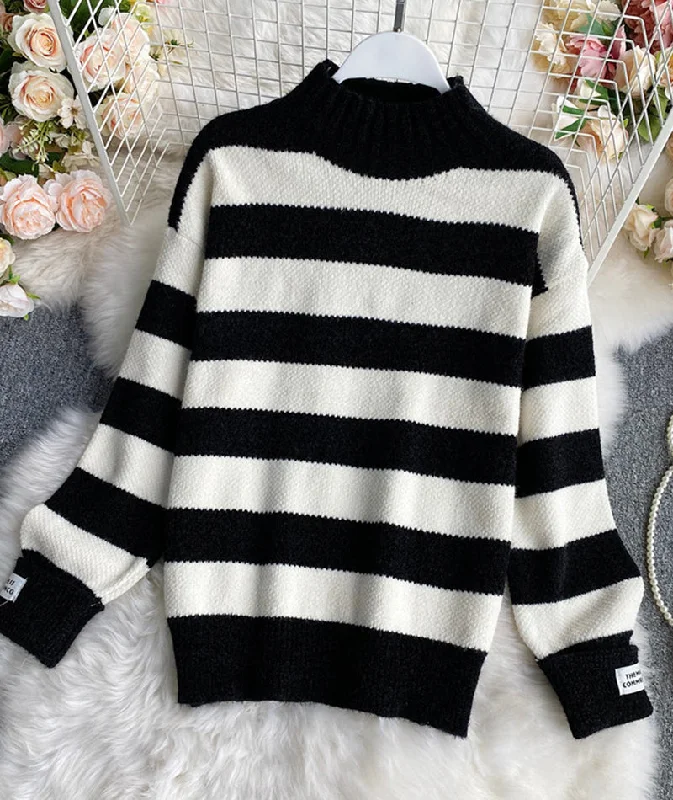 Sweet Style Simple stripe long sleeve sweater  060