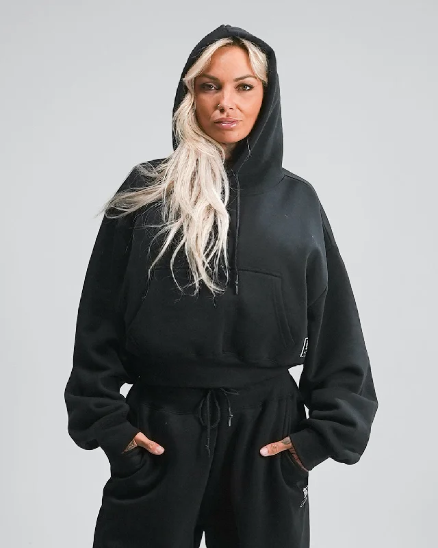 Extra long version WOMENS OVERSIZED CROP HOODIE - BLACK
