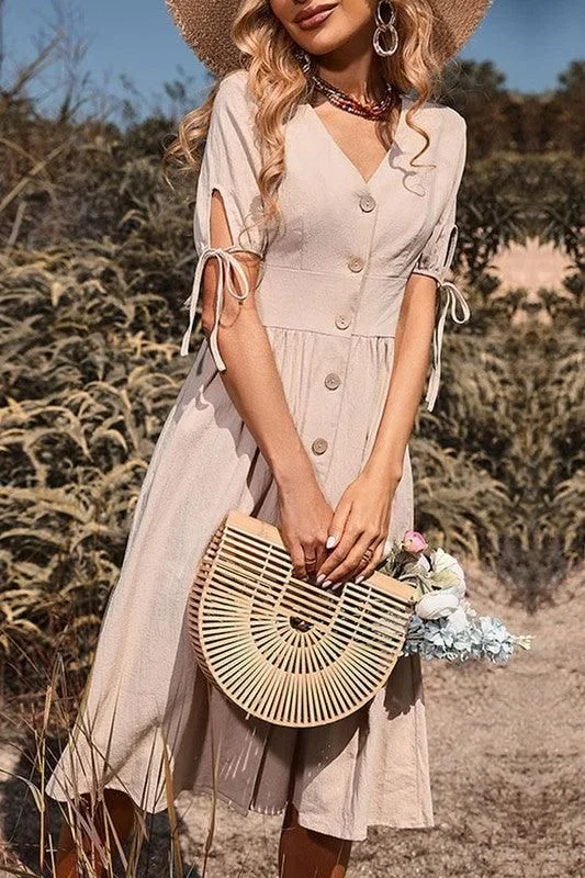 Comfortable Outfits SHORT SLEEVE V NECK BUTTOND CAUSAL DRESS