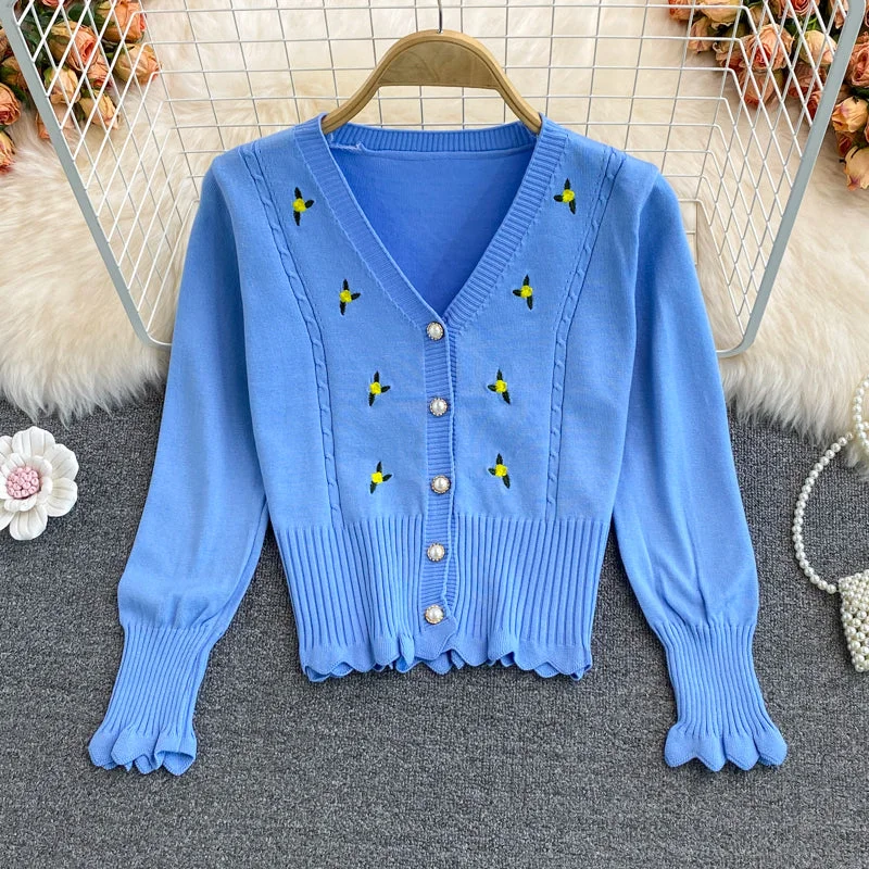 Fresh And Elegant Cute cardigan long sleeve short sweater 002