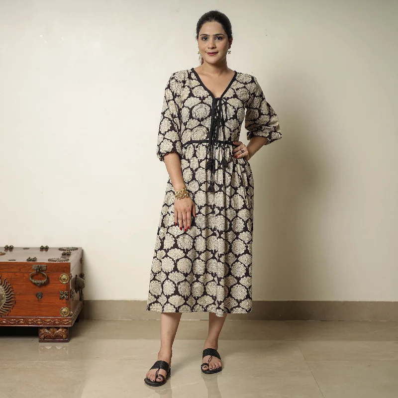 Cozy Sweaters Beige - Bagru Block Printed Cotton Flared Dress 18