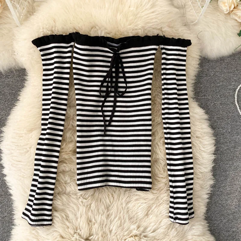 Fashionable In The Times Cute long sleeve off shoulder sweater  025