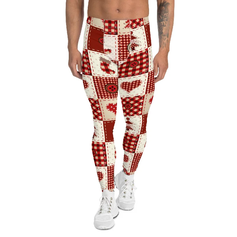 Minimal Comfort Red Christmas Patchwork Men's Leggings