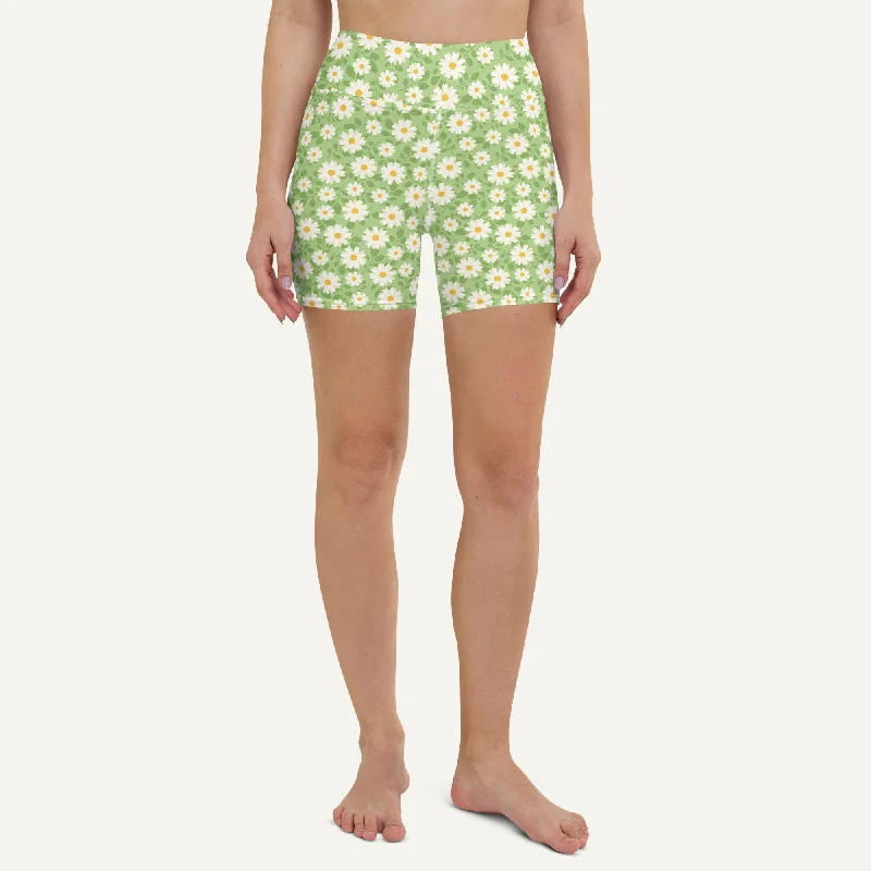 Street Cool Summer Daisies Green High-Waisted Shorts