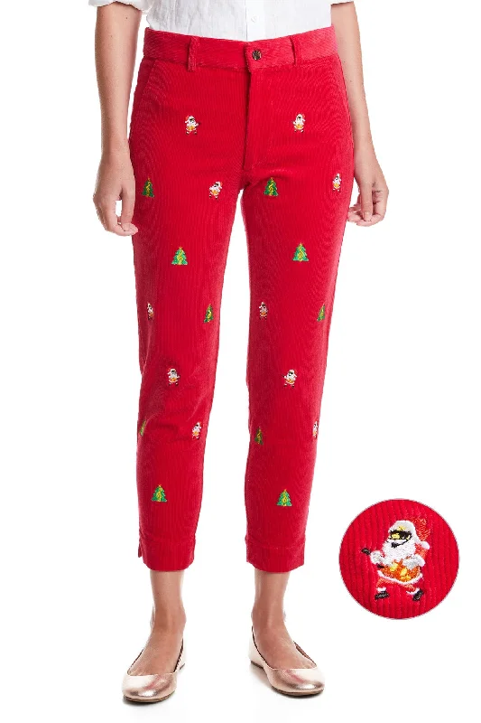 French Style Beachcomber Corduroy Ankle Capri Crimson with Rockin Around the Christmas Tree