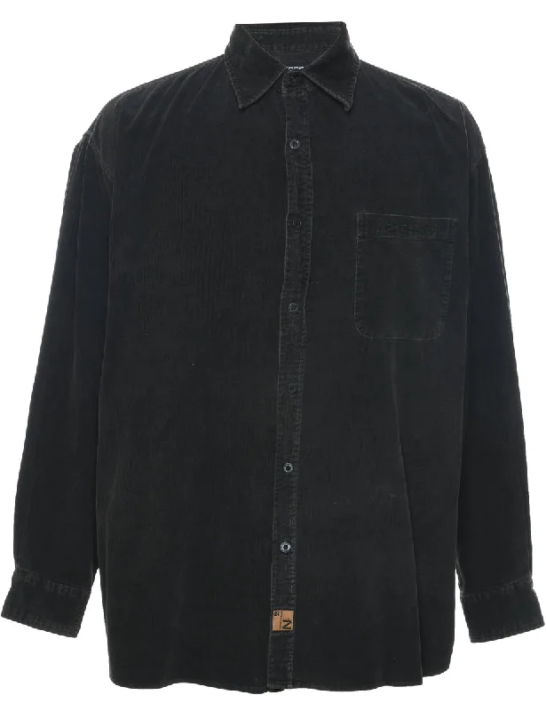Floral Prints Corduroy Black Shirt - L