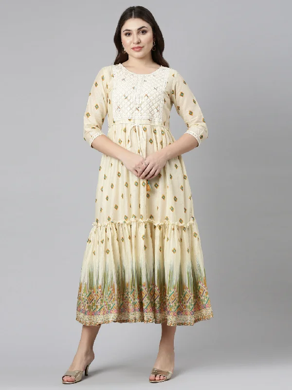 Classic Retro Neeru's Mustard Straight Casual Printed Dress