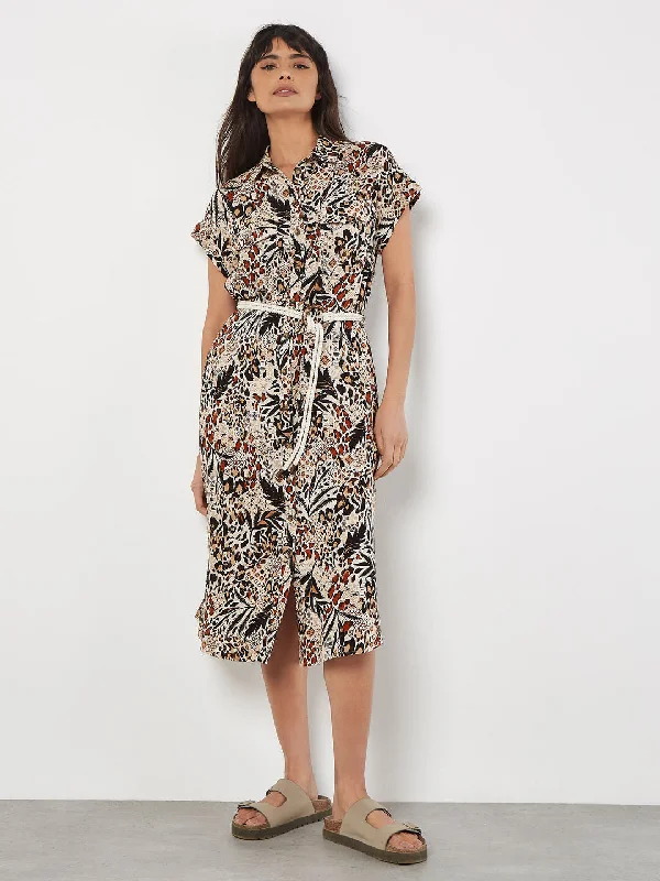 Embroidery Design Ap 832909 Mixed Animal Print Shirt Midi Dress