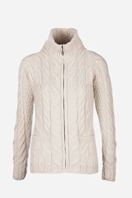 Casual Style Aran - Shaped Zipper Cardi - Cream