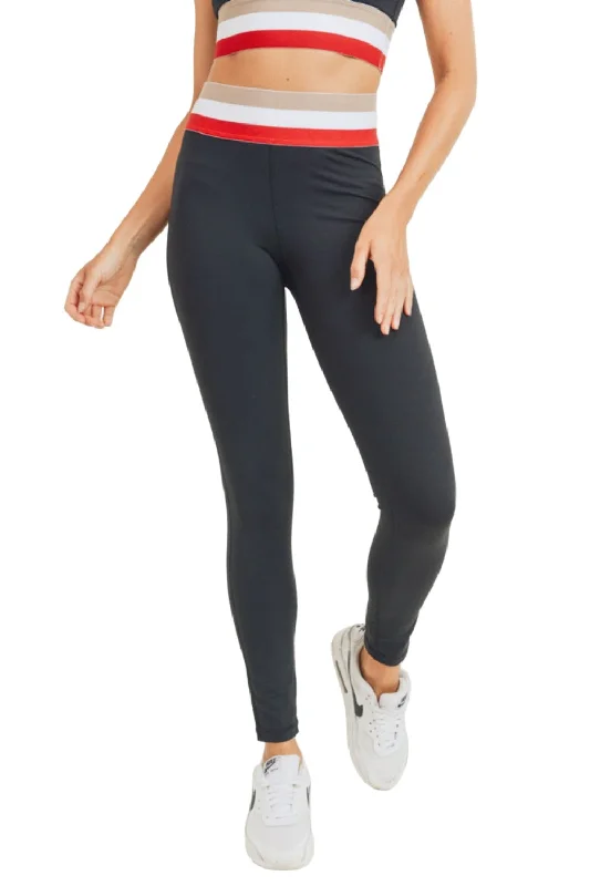 European And American Style Mono B Cherry Irish Coffee Tricolor Band Highwaist Leggings APH2944