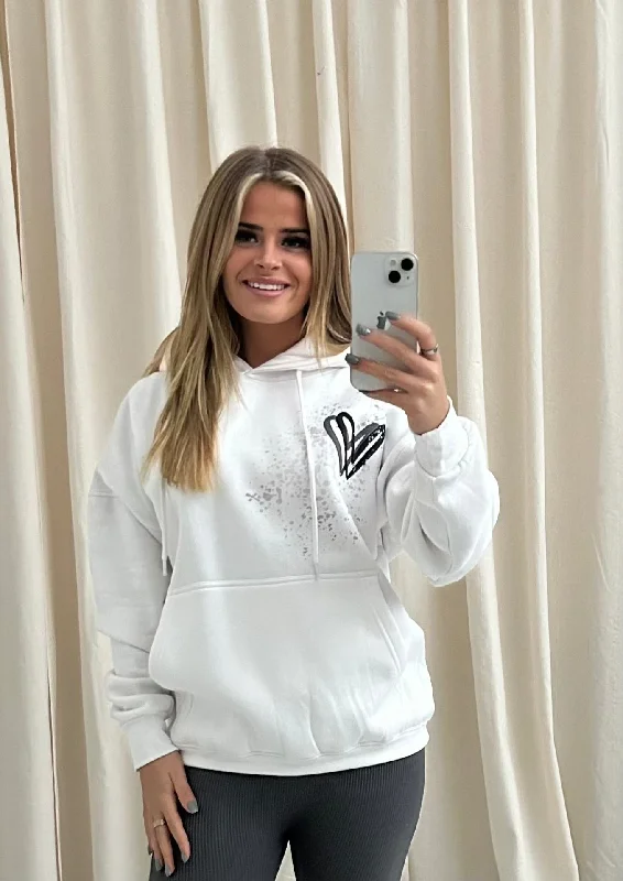Embroidery Design Dark Grey Heart Graffiti Hoodie White