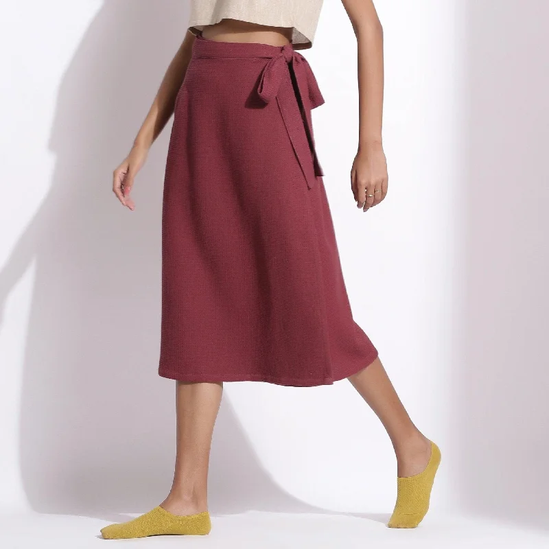 High-quality Styles Barn Red Warm Cotton Waffle Midi Wrap Skirt