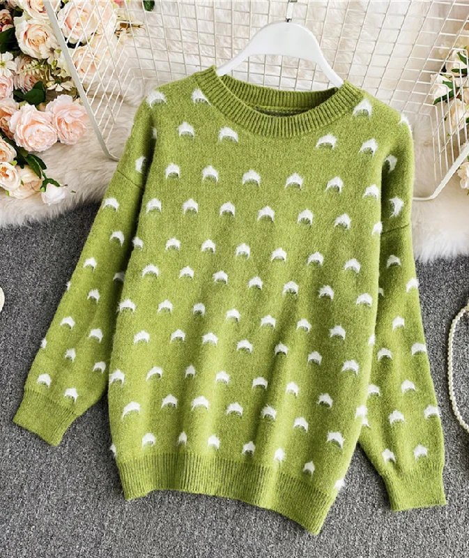 Bright Colors Cute round neck loose sweater  084