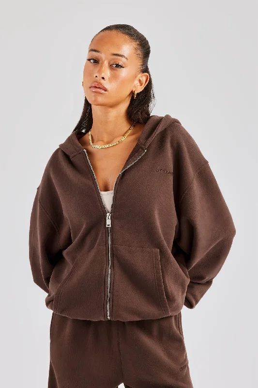 Effortless Style Womens Zip Through Hoodie - Chocolate