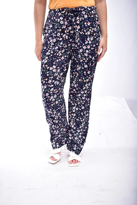 Short Design Navy Floral Palazzo Pants