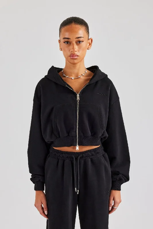 Elegant Tailoring Cernucci Cropped Zip Through Hoodie - Black