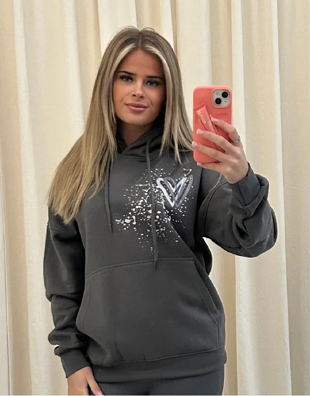 Personalized Wear Grey Heart Graffiti Hoodie Charcoal Grey