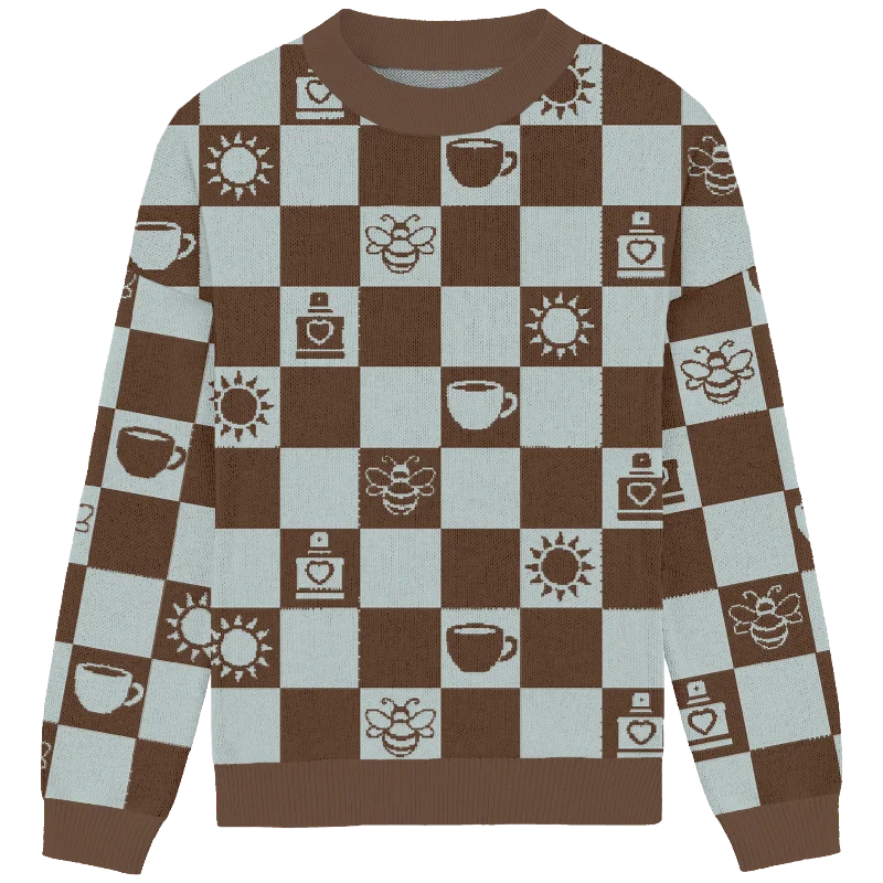Soft Touch Espresso Checkered Knit Crewneck