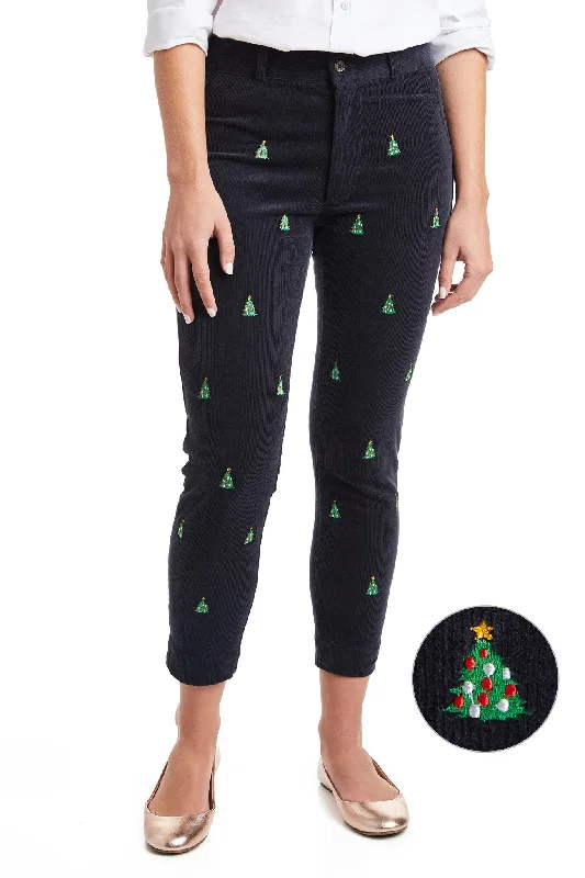 Urban Style Beachcomber Corduroy Ankle Capri Nantucket Navy with Christmas Tree
