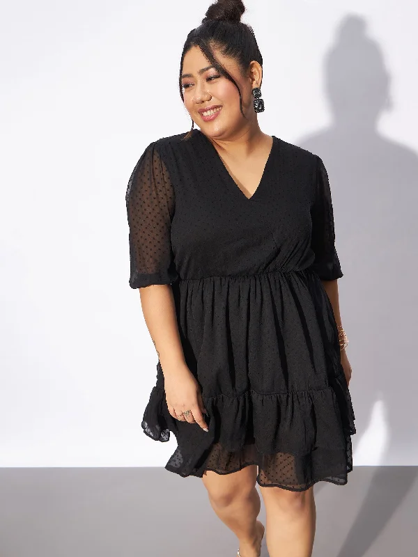 Preview New Products Women Black Dobby Frill Hem Skater Dress