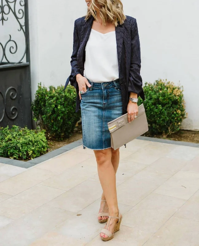 Elegant Wear Connie Step Hem Denim Skirt In Blue