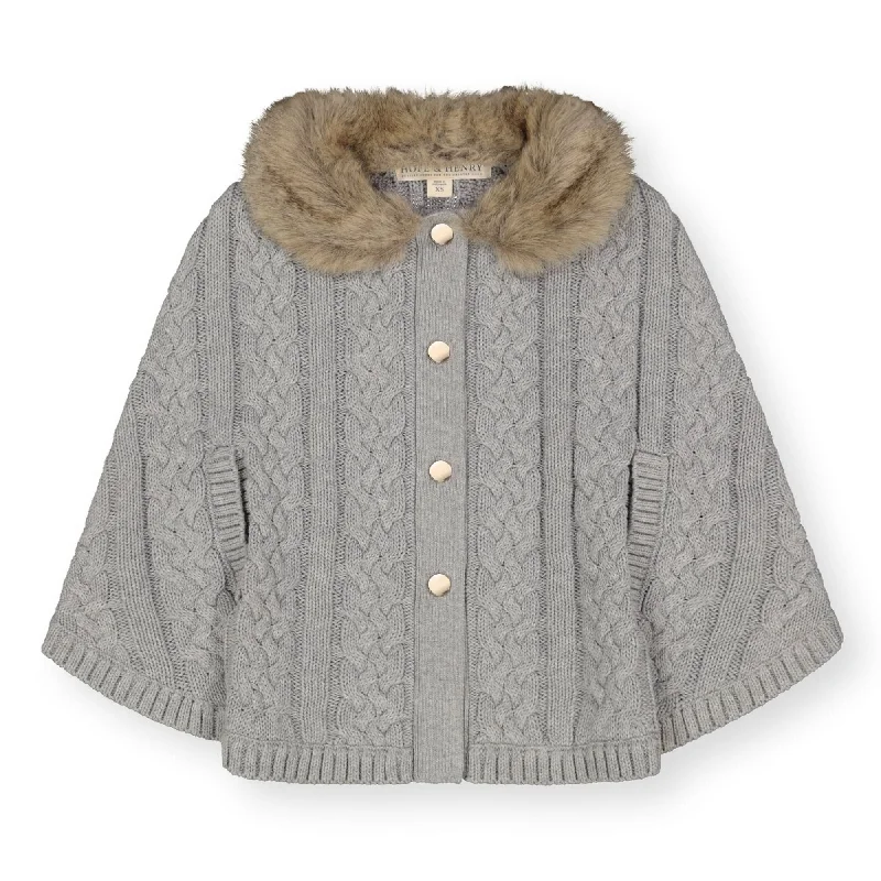 Luxury Temperament Cable Sweater Cape with Faux Fur - Baby