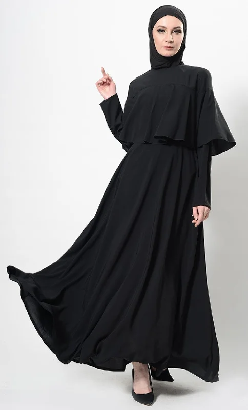 Chic Comfort Double Layered Cape Style Arabian Abaya Dress