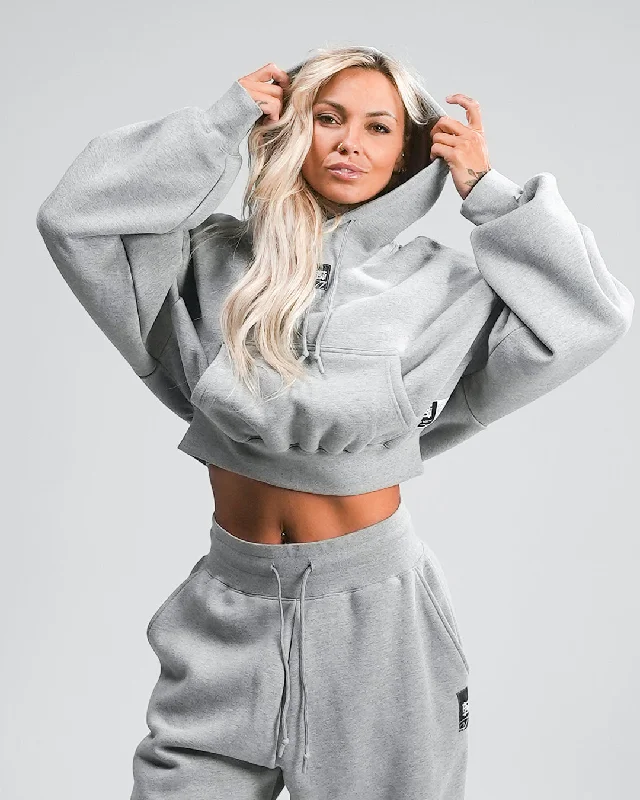 Sports Fitness Wear WOMENS OVERSIZED CROP HOODIE - HEATHER GREY