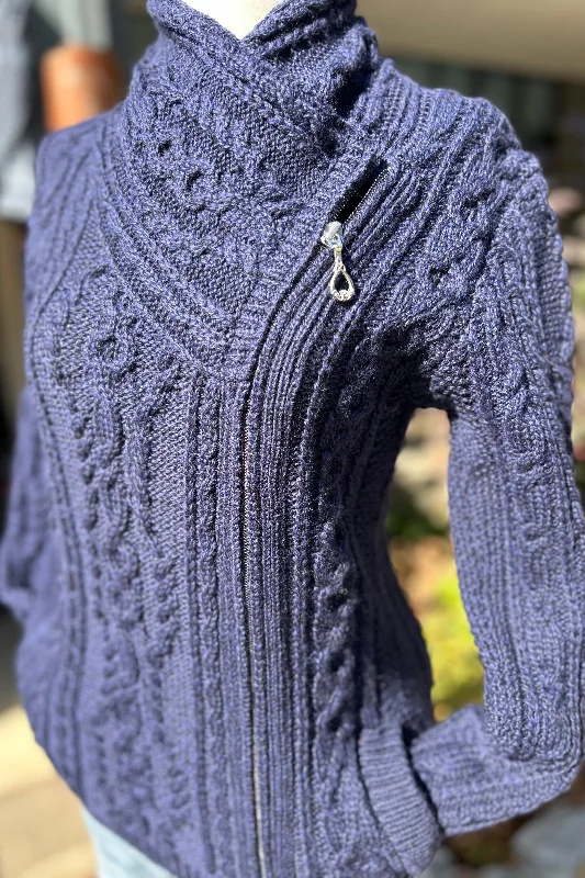 Personalized Wear Aran - Side Zip Cardigan - Night Blue