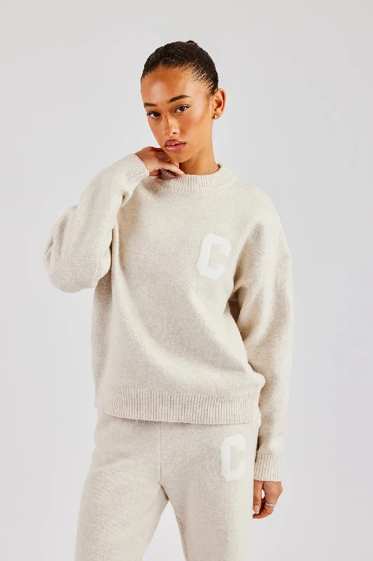 Tropical Style C Knitted Sweatshirt - Oatmeal