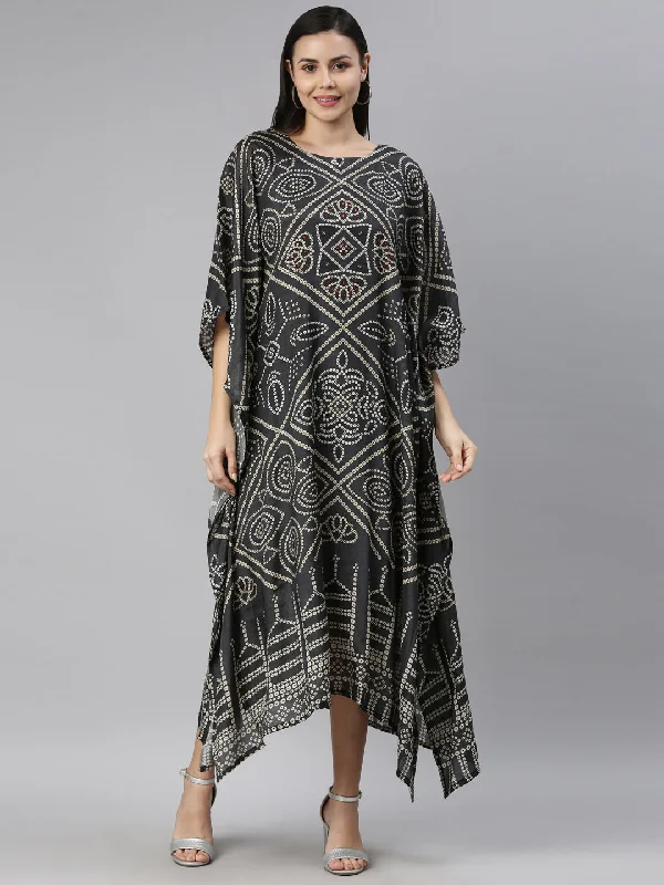 Chic Lounge Neerus Olive Green White Kaftan Maxi Dress