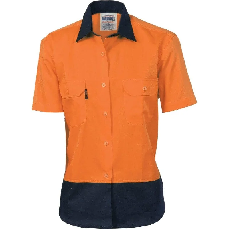 Comfortable Tops Dnc Workwear Women’s Hi-vis 2-tone Cool-breeze Short Sleeve Cotton Shirt - 3939