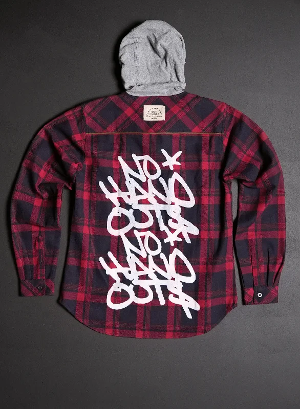 Wearable At Home Or Out WOMEN'S HOODED NO HANDOUTS X FOREVER FLANNEL - RED