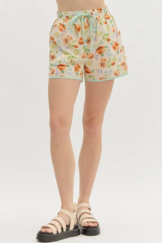 Unique Design Floral Print High Waist Shorts