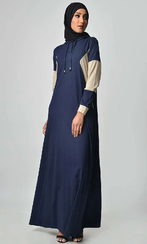 Moisture wicking Comfy Color Contast Jersey Abaya - Navy