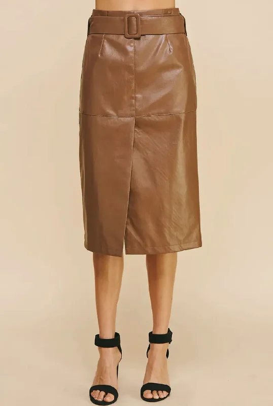 Black And White Style Brown Pleather Skirt