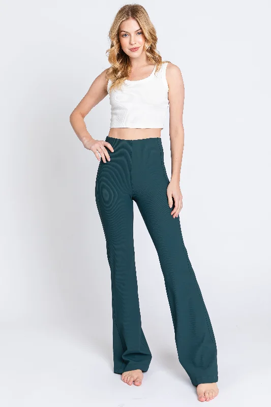 Comfortable And Cold-proof Forest Green Ribbed Flared Leggings
