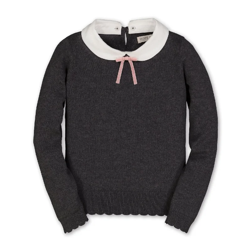 Casual And Versatile French Look Sweater with Collar and Bow